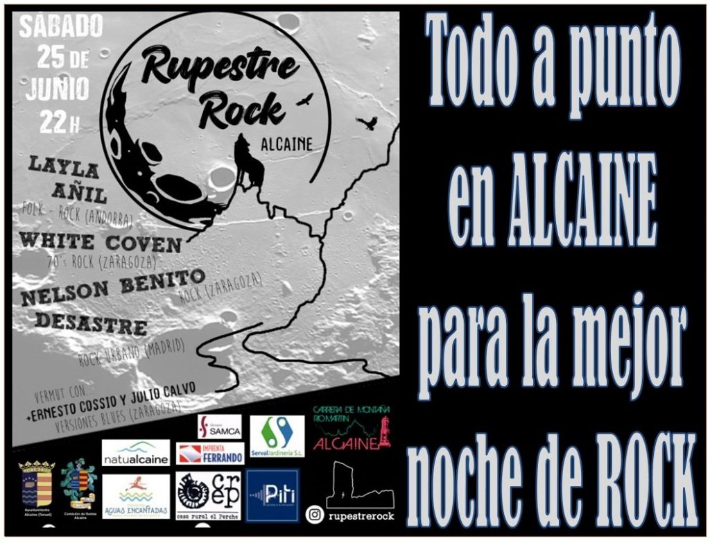 Cartel del concierto de Nelson Benito en el Rupestre Rock de Alcaine. 22 de junio.